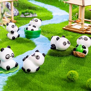 7 stks/set Mini Schattige Panda met Bamboe Pop DIY Micro Landschap Decoratie Fairy Garden Miniaturen Poppenhuis Kleine Ornament Beeldjes