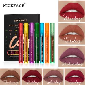 7PCS / Set Niceface Liquid Lipstick Taza antiadherente Impermeable Brillo de labios Velvet Matte Lip Glaze Set para una semana