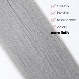 7pcs / ensemble Clip de poils synthétiques gris argenté en longues natrums épaisses pour femmes Cosplay Extensions de cheveux synthétiques