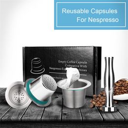 7PCS / Set En Acier Inoxydable Nespresso Réutilisable Café Capsule Café Tamper Rechargeable Tasse Filtre Nespresso Machines Maker Pod 210712