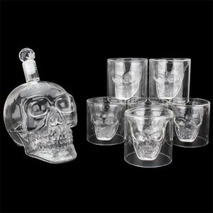 7 -stks schedel Decanter mok grappige wijnbeker transparante bril tafelwerk kristallen karaf met hoofd shotglazen mokken voor whisky 210326