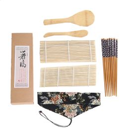 7 piezas Set de sushi Cocina Nigiri Platos Cuchara de arroz para hacer sus propios palitos de bambú Fabricantes de esteras rodantes para principiantes de regalo 240304