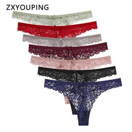 7 pièces femmes Sexy dentelle G String évider culotte transparente sans couture sous-vêtements doux respirant confort String dames Lingerie2551