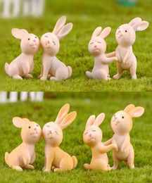 7 pcslot décorations de jardin Miniature Buuny lapin modèle résine jardin ornement Bansai plante Pot maison Figurine Animal Decor1734757