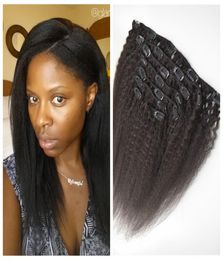 7pcsset 100 Extension de cheveux humains Clipon cheveux brésiliens pince en extensions de cheveux raides crépus pour les femmes noires GEASY6251831