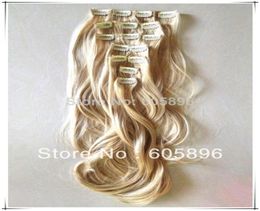7pcsset 20 pouces 180g qualité synthétique 16 clips sur extensions de cheveux ondulés blond 5040060