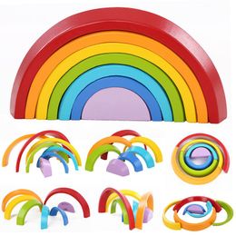 7PcsSet Kinderen Houten Regenboog Blokken Creatieve Houten Gebouw Stapelen Puzzel Montessori Kleurrijke Blokken Sorteren Educatief Speelgoed ZZ