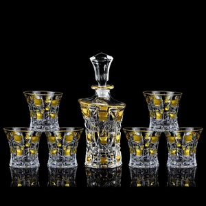 7 pièces verre cristal vin rouge bouteille tasses peint or décanteur whisky maison Bar Vodka bière pot cruche JR 240119