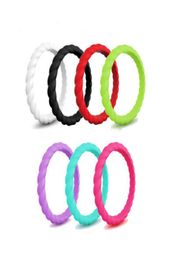 7PCSSET SILICONE RING 3MM Traid Rubber Band Finger Band Rings Engagement de mariage Classical tresse empilable Hypoallergen1408998