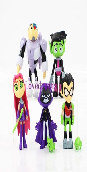 7pcsset Teen Titans Robin Cyborg Beast Boy Starfire Raven Silkie PVC Figura Juguetes Modelo Modelo para niños Teléfono ACC8305098