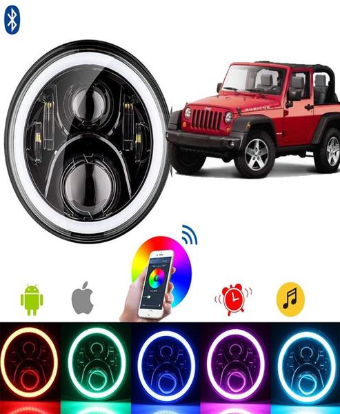 Faro LED de 7quot 60W RGB Halo Ojo de Ángel con control remoto Bluetooth para Jeep Wrangler JK LJ CJ Hummer H1 H21181134 2007-2016