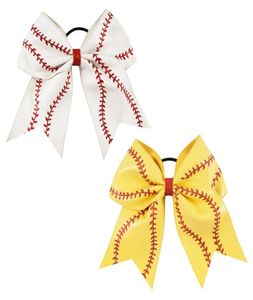 7quot Lederen Baseball Cheer Bow voor Meisje Kind Handgemaakte Glitter Softbal Cheerleading Haarboog Met Paardenstaart Houder Haar Accessor5251215