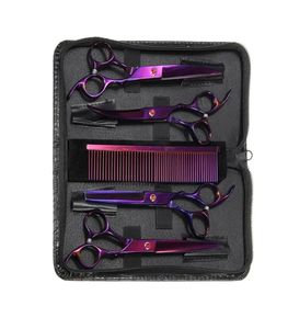 7quot Purple Professional 6PCSpet Toomage Ciseaux Shears Kit Hair Chien Courbe Coimmage Pet Dressing Beauty Accessories2437790