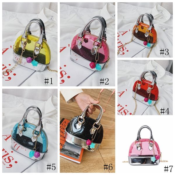 7 Estilos Niños Bolso de Hombro Transparente Color Caramelo Bolsos de PVC Moda Bebé Niñas Mini Priness Monederos Snacks PU Monederos GGA3543-2