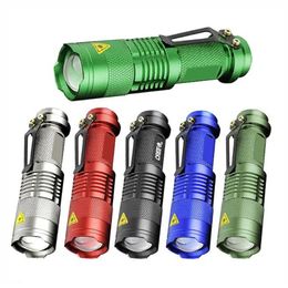 7W 300LM SK-68 3 modos Mini Q5 LED linterna antorcha lámpara táctica Enfoque Ajustable luz con zoom 5 colores