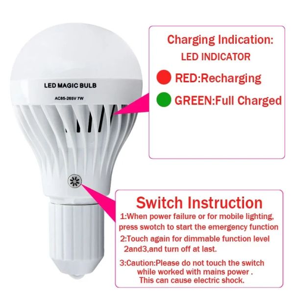 Bulbe LED 7W E27 Éclasse de lampe à LED d'urgence rechargeable Blombe chaude / blanc pour chambre à domicile AC 85-265V avec télécommande IR