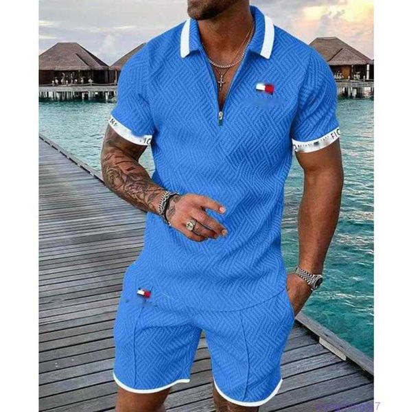 7wul masculino plus size designer fatos de treino luxo duas peças conjunto 2023 marca verão impresso roupas mistura algodão manga curta polo e shorts terno esportivo