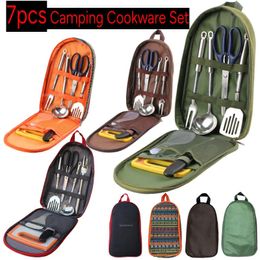 7x ensemble d'ustensiles de cuisine de Camping ustensiles de cuisine outil de cuisine avec spatule Ktchen pelle à riz ciseaux cuillère à soupe fourchette à viande pour la randonnée 240116