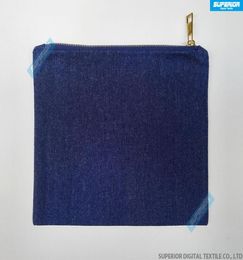 7x10 inch 10oz Indigo Blue Twill Denim Make -uptas met metalen goud Zip Blank Blank Blue Pure Cotton Denim Cosmetic Bag met Match Blue9817346