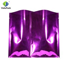 7x10cm (2.75x4in) 100 stks Tear Notch Glossy Purple Warme Sluitbare Open Top Pakkettassen Aluminiumfolie Mylar Bag Voedselopslag