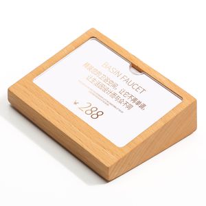 Bloque de exhibición de tarjeta de nombre de 7x10cm, letrero de mesa de madera, soporte de exhibición de etiquetas de precio, marco de foto de etiqueta acrílica, marco de bloque de madera con pendiente