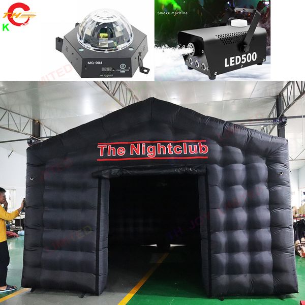 7x5m 23x16.4ft Actividades al aire libre Barco aéreo gratuito Tienda de club nocturno con luz de discoteca inflable personalizada Tienda de barra de cubo de fiesta negra Tienda de club nocturno inflable con máquina de niebla