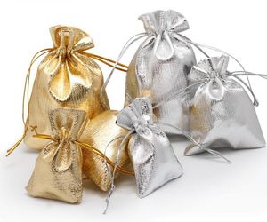 Bolsa de embalaje de joyería ajustable de 7x9, 9x12, 10x15cm, 13x18cm, bolsas de Organza extraíbles con cordón de Color dorado y plateado, bolsas de regalo de boda, bolsas