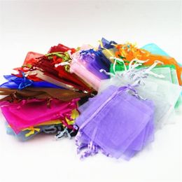 Sacs d'emballage de bijoux en Organza 7x9cm 9x12cm 10x15 cm13x18CM, décoration de fête de mariage, sacs cadeaux à tirer 24 couleurs GB1506208c