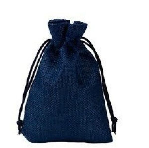 7x9cm 9x12cm 10x15cm 13x18cm bleu foncé Mini pochette sac de Jute lin chanvre bijoux pochette cadeau sacs à cordon pour faveurs de mariage perles 8796930