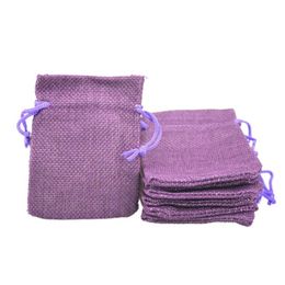 7x9cm Faux Jute Cordon Bijoux Sacs Bonbons Perles Petites Pochettes Toile De Jute Lin Blanc Tissu Sacs d'emballage cadeau Sac Hesse pour sa225L