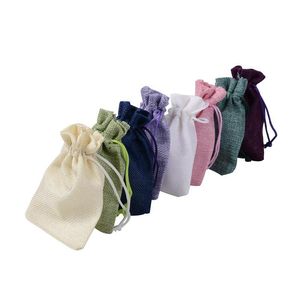 7x9cm Rustieke Hessiaanse Jute Trekkoord Geschenken Tassen Snoep Kleine Sieraden Zakjes Bruiloft Kerstfeest Gunsten Packing Pouch Bag