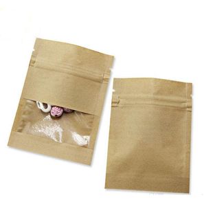 Petit sac en papier Kraft épais blanc brun 7x9cm, pochette à fermeture éclair avec fenêtre transparente pour le thé, le café, les collations, les bonbons et les aliments
