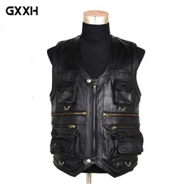 7xl 2018 Nieuwe mannen Wilet Echte lederen verslaggevers passen meer dan Pocket Quinquagenarian Men Cow Leather Vest Tops Brands315L