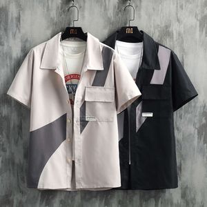 7xl-m patchwork shirt met korte mouwen voor heren 2023 zomer nieuwe cityboy trendy los fitting shirt met toegevoegd vet en vergrote maat