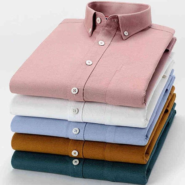 7XL Mens Chemises Oxford 100% Coton Manches longues Décontractées Slim Fit Robe Chemises pour Chemise d'affaires Male Camisa Blouse Social Tops G0105