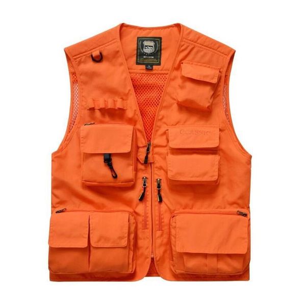 7XL hommes gilet de sécurité été col en V hommes tactique utilitaire gilet Orange extérieur sans manches chasse pêche mâle vêtements de sport décontractés280q