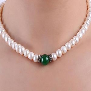 8 0-9 0 parelketting 100% echte natuurlijke zoetwater gekweekte ketting met natuurlijke jade ketting Choker302n