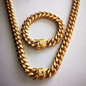 8/10/12/14/16/18 mm Hip Hop StainlSteel Gold Miami Cadena cubana Collar Pulsera Conjuntos Mens Rapper Boy Punk Jewelry X0509