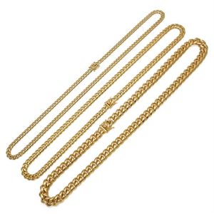 8 10 12 14mm 18 20 24 30 inches Solid Sluiting Goud Rvs Cubaanse Link Chain Top kwaliteit Zware Lange Ketting Jewelry2612