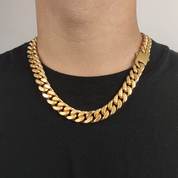 8/10 / 12 mm Punk Miami Gold Plate Colliers de chaîne cubaine pour hommes Femmes Hiphop en acier inoxydable Biker Collier Collier Bijoux