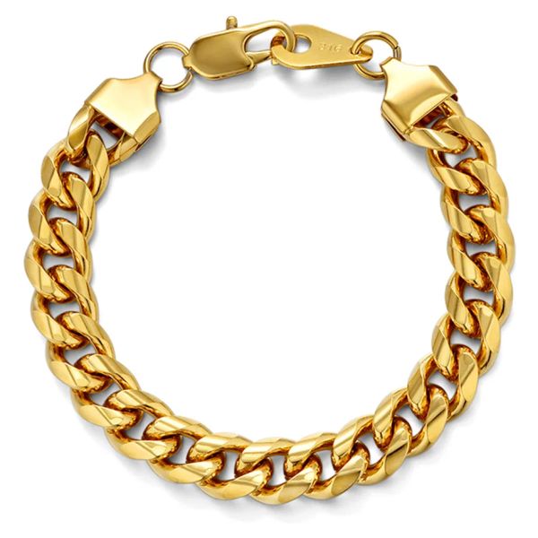 Bracelet à maillons cubains pour hommes, couleur or argent, 8/10mm, chaîne gourmette en or jaune 14k, bijoux pour hommes, Hip Hop 2024