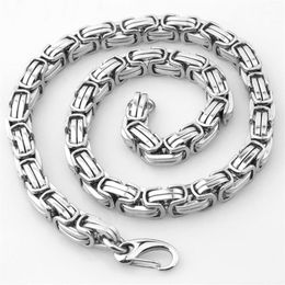 8 12 15mm Wide Mens Silver Color Byzantine Chain 316L Stainless Steel Necklace Box Chain Customised Fashion Jewelry 7-40 298v