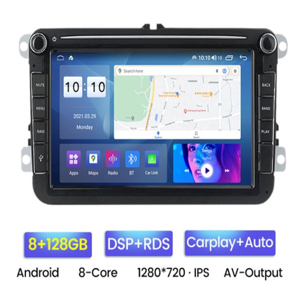 8 + 128G Android 11 Car DVD Navegación GPS 1280 * 720 8Core para VW Volk-swa-gen Sk-oda PO-LO GO-LF 5 6 PAS-SAT JET-TA TIGU-AN TOU-RAN Cad-dy