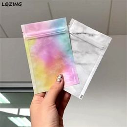 812 cm 100 unids Nuevo patrón de mármol Bolsas de regalo con cierre de cremallera con fondo plano Pequeña bolsa de maquillaje Papel de aluminio Bolsas con cremallera de plástico Bolsa con cierre 201021