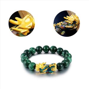 8 12mm Obsidienne Pierre Perles Chakra Bracelet Feng Shui Bonne Chance Verte Richesse Or Femmes Bracelet Pixiu Charmes Bracelet Uni K1G2256P