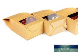 8 * 15.5 * 5 cm 100 stks Kwaliteit Verpakking Kraftpapier Stand-up tas Voeding Vierkante Venster Box Tassen Moeren / thee / Cake / Cookies / Coffee Bags