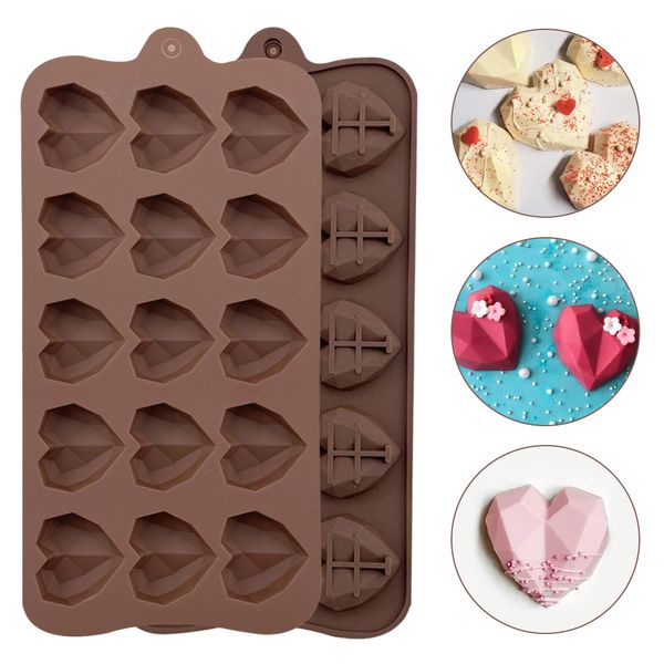 Molde de silicona con forma de corazón de 8 y 15 células para hornear moldes para hornear dulces, pastelería, herramientas de decoración de pasteles para hornear, moule