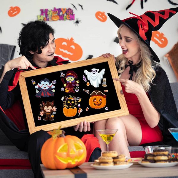 8/16sheets Faire un jeu d'autocollants de puzzle pour enfants Créer votre propre Vampire Pumpkin Witch Children Toys Halloween Party Decoration