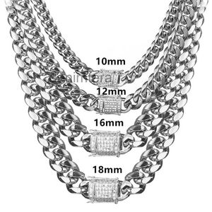 8-18mm Brede Rvs Cubaanse Miami Chain Kettingen Cz Zirkoon Box Lock Grote Zware Hip Hop Sieraden BE1X