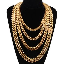 8-18mm de large en acier inoxydable cubain Miami chaînes colliers CZ Zircon boîte serrure grande chaîne en or lourd pour hommes Hip Hop Rock bijoux 3247